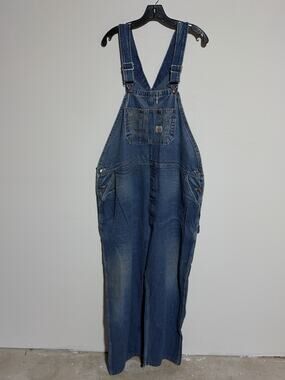 Vintage Round House Bib Overalls Mens 54x30 Blue Denim Workwear Carpenter USA‎